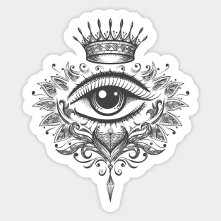 All Seeing Eye with Crown drawn in Engraving Style Sticker